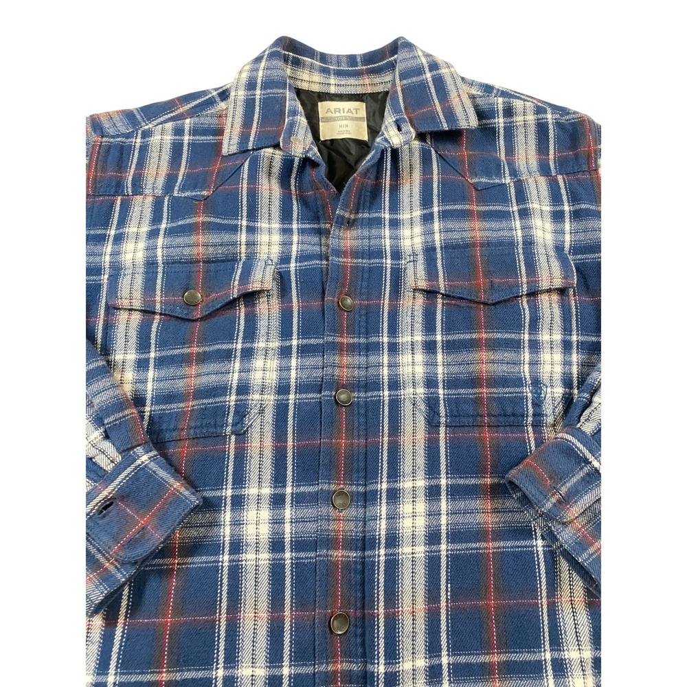 Ariat Mens Retro Fit Blue Plaid Quilted Lined Flannel Shirt Jacket Shacket M